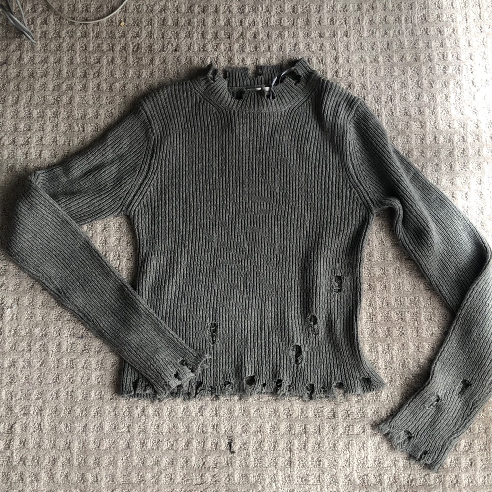 Lf grey distressed sweater